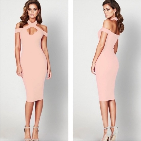 NWT NOOKIE designer blush bodycon form fitting dress - Hollywood midi - Picture 1 of 8